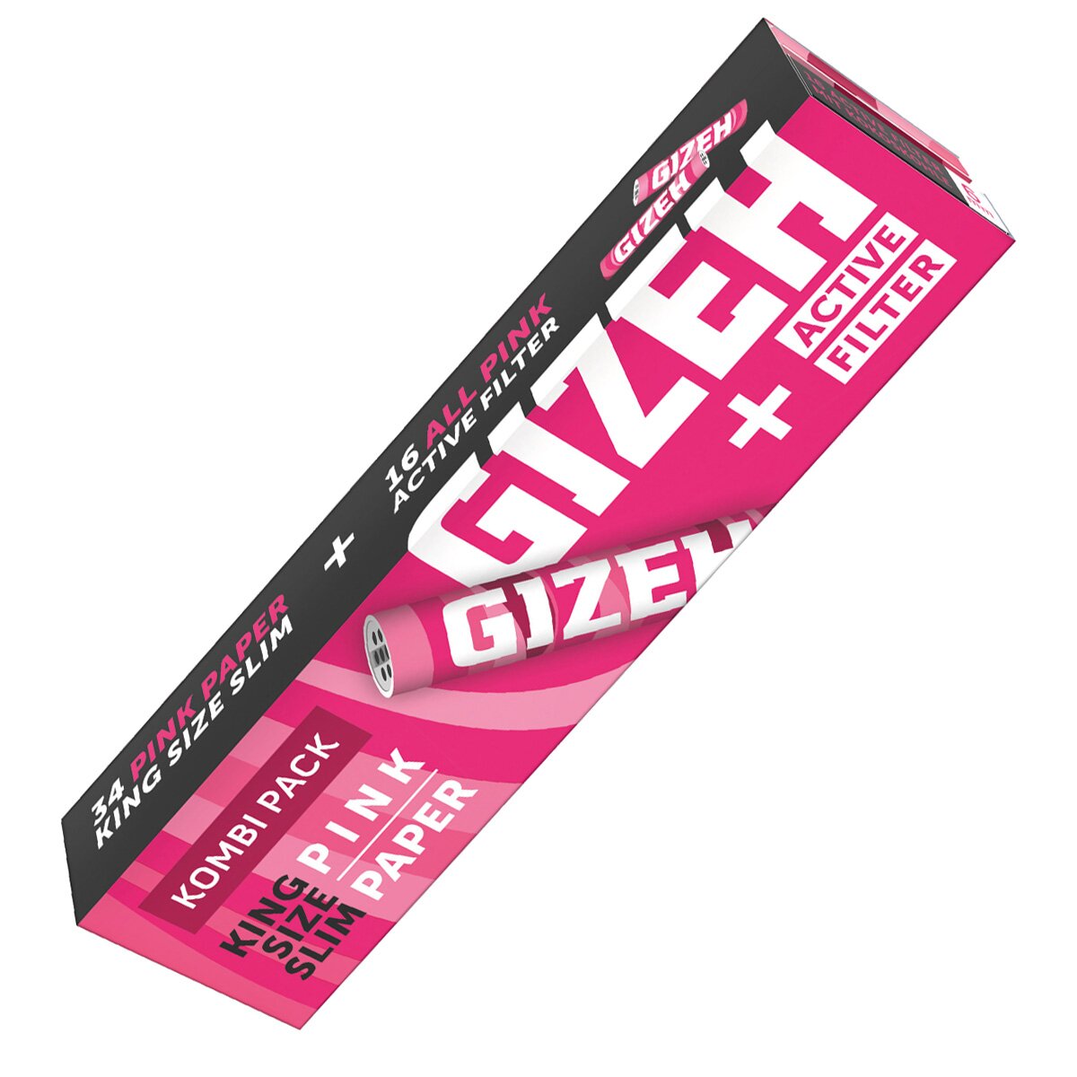 Gizeh King Size Slim Pink Rolling Papers plus 16 Active Carbon Filter Tips